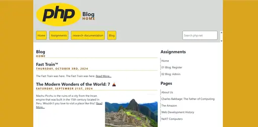 Screenshot of PHP blog project