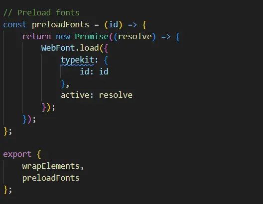 snippet of preloading fonts from utils.js file