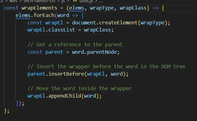 snippet of wrap elements from utils.js file